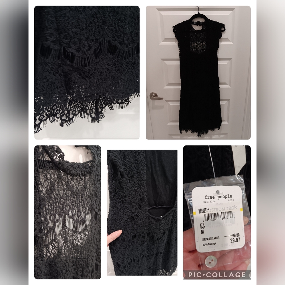Free People, (Nordstrom Rack) black lace dress, never worn and with tags, size m